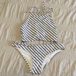 Gray/white striped bikini